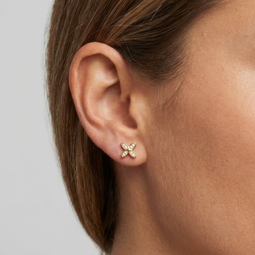 Gorjana Gold Floral Stud Earring -Flower Single Stud New On Card - Picture 3 of 7